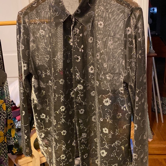 Celeste Full Size Side Slit Flower Print Long Sleeve Top